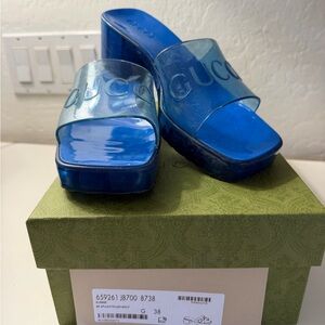 Gucci Rubber Blue slides side 38.